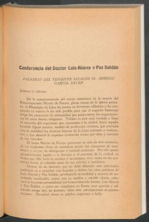 Conferencia del Doctor Luis Alayza Paz Soldán