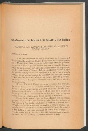 Conferencia del Doctor Luis Alayza Paz Soldán
