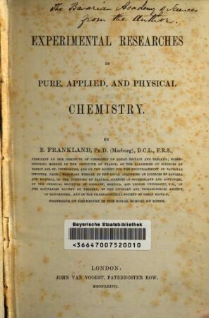 Experimental researches in pure, applied, and physical chemistry