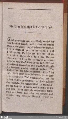 Nöthige Anzeige des Verlegers