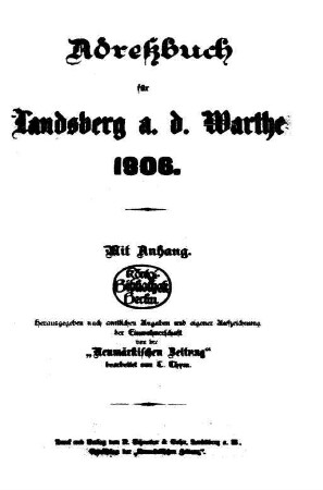 Adreßbuch Landsberg (Warthe) und Bürgerwiesen