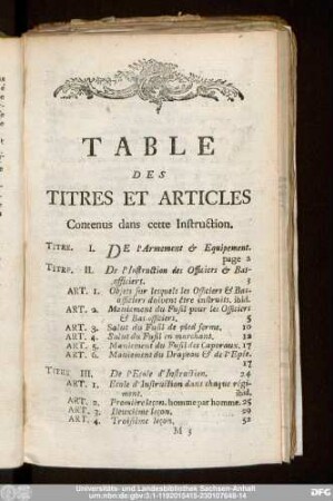 Table Des Titres Et Articles Contenus dans cette Instruction.