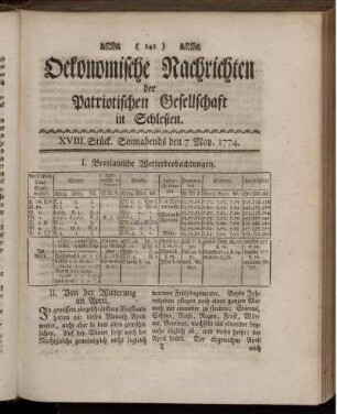 XVIII. Stück. Sonnabends den 7 May. 1774.