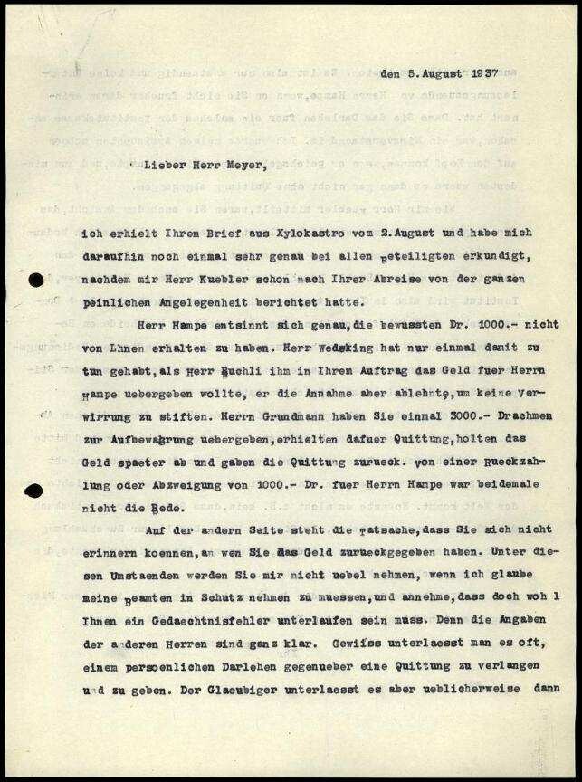 W. Wrede an E. Meyer | Digitalisierung: Deutsches Archäologisches Institut, Athen, Archiv