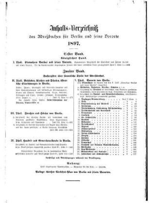 Inhalts= Verzeichniß des Adreßbuches für Berlin und seine Vororte