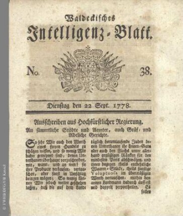 No. 38. Dienstag den 22 Sept. 1778
