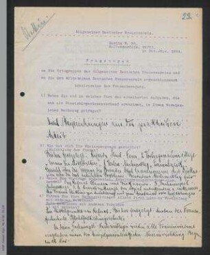Fragebogen an die Ortsgruppen und Mitgliedsvereine des ADF - Stettin