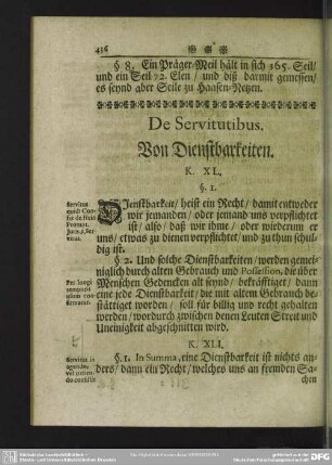 De Servitutibus. Von Dienstbarkeiten