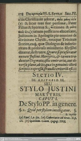 Sectio IV. De kritēriō III. Seu Stylo Justini Martyris