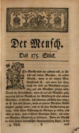 Der Mensch : eine moralische Wochenschrift. 5. 1753