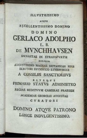 Illustrissimo Atque Excellentissimo Domino Domino Gerlaco Adolpho.