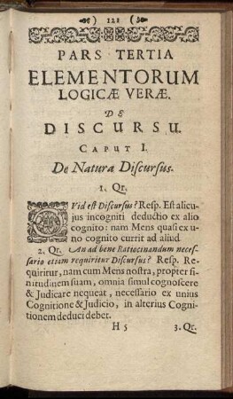 Pars Tertia Elementorum Logicæ Veræ. De Discurso.
