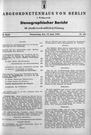 Nr. 16 (48), 12.06.1952 (Außerordentliche Sitzung)