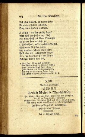 XXII. An Se. Excellenz Herrn Gerlach Adolph v. Münchhausen [...] den 17. September 1737.