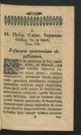 I. M. Philip. Caesar. Superint. ... Refutatio quarundam obiectionum.