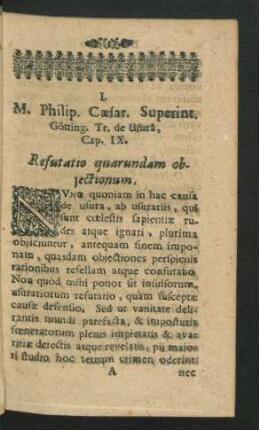 I. M. Philip. Caesar. Superint. ... Refutatio quarundam obiectionum.