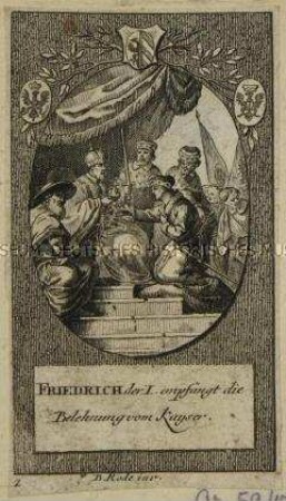 Zwölf kleine Szenen zu den brandenburgischen Kurfürsten: Friedrich I. empfängt die Belehnung vom Kaiser