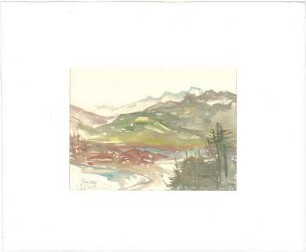Gsaenger, Gustav; Lenggries (Bayern); Landschafts - und Gebäudestudien - Berglandschaft (Studie)