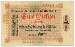 Geldschein / Notgeld, 1 Billion Mark, 1.11.1923