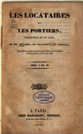 Les locataires et les portiers : Vaudeville en un acte