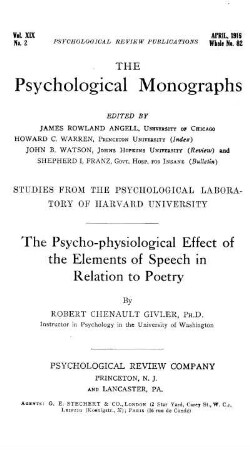 The psycho-physiological effect of the elements of speech in relation to poetry