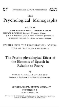 The psycho-physiological effect of the elements of speech in relation to poetry