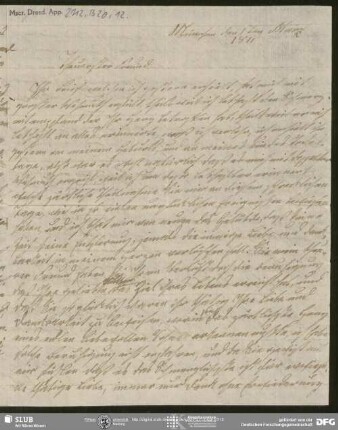 Eigenh. Brief von Sophie Bernhardi an August Wilhelm von Schlegel, München, 01.03.1811