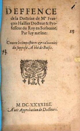 Defense de la Doctrine de M. Franc. Hallier
