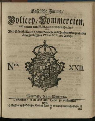 Nro. XXII, Montags, den 31. May 1734