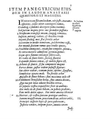 Item Panegyricum Eiusdem In Laudem Anastasii Quæstoris Et Magistri.