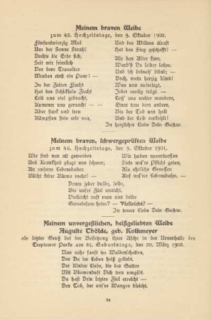 Meinem unvergeßlichen, heißgeliebten Weibe Auguste Thölde, geb. Kolkmeyer