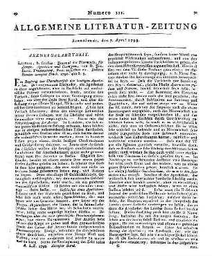 Journal der Pharmacie für Ärzte und Apotheker. Bd. 3, St. 2. Hrsg. v. J. B. Trommsdorff. Leipzig: Crusius 1796 Hauptsacht. teils: Journal der Pharmacie für Ärzte, Apotheker und Chemisten