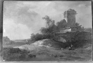 Gegenstücke zweier Landschaften — Landschaft mit Straße, die an einem Wartturm vorbeiführt