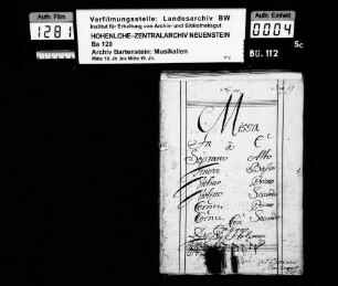 Joseph Alois Holzmann: Missa / In C / â / Soprano Alto / Tenore Basso / Violino Primo / Violino Secundo / Cornu Primo / Cornu Secundo / con / Organo / del. Sig. Holzman / [Incipit]; Ms.ca. 1790.