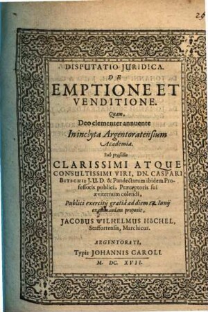 Disp. iur. de emptione et venditione
