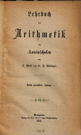 Lehrbuch der Arithmetik für Lateinschulen