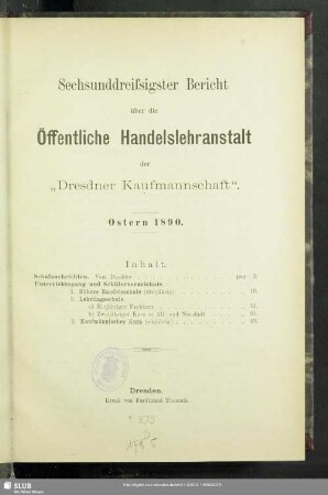 36.1889/90: Bericht über die Öffentliche Handelslehranstalt der Dresdner Kaufmannschaft