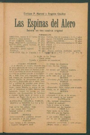 Las espinas del alero : sainete en tres cuadros original