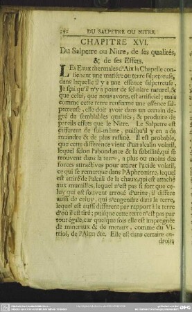 Chapitre XVI. Du Salpetre ou Nitre, de ses qualités, & de ses Effets