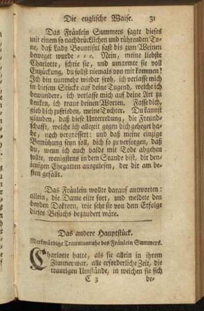 Das andere Hauptstück. Merkwürdige Traumunruhe des Fräulein Summers.