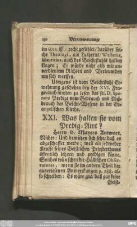 XXI. Was halten sie vom Predig-Amt?