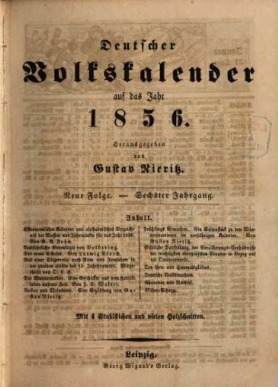Deutscher Volkskalender. 1856 = N.F. 6