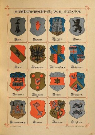 Die Wappen der wichtigsten Städte Europas in chromolithogr. Abb.