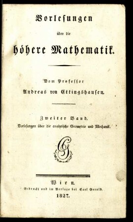 Band 2: Vorlesungen über die höhere Mathematik. Zweiter Band