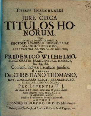 Theses inaug. de iure circa titulos honorum