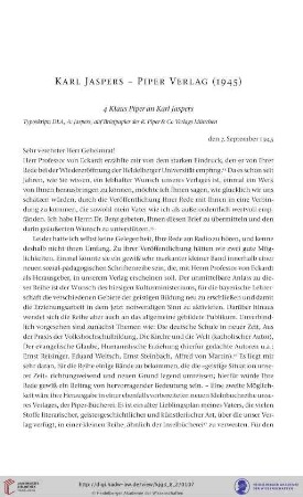 Karl Jaspers- Piper Verlag (1945)