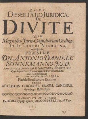 Dissertatio Iuridica, De Divite