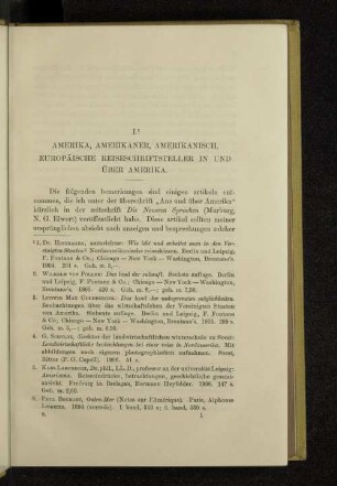 I. Amerika, Amerikaner, Amerikanisch. Europäische Reiseschriftsteller in und über Amerika.