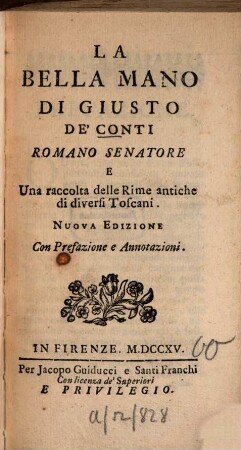 La bella mano : Una raccolta delle rime antiche di diversi Toscani