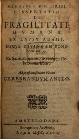 Dissertatio de fragilitate humana ex lapsu Adami